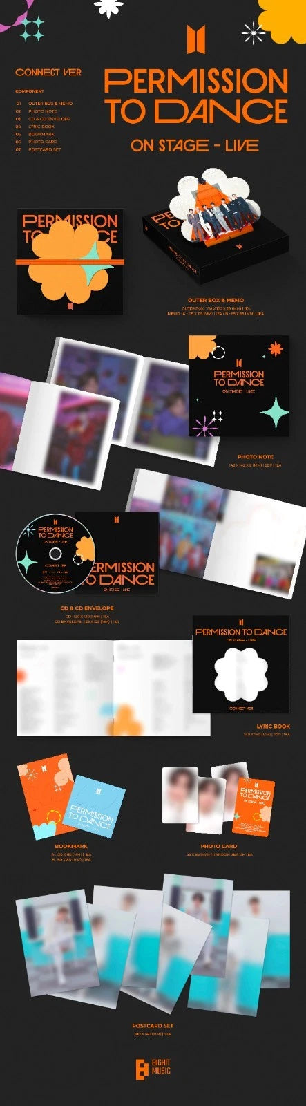 BTS PERMISSION TO DANCE ON STAGE-LIVE ALBUM CD+Note+Book+10 Card+GIFT