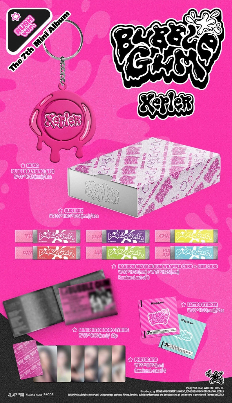 KEP1ER BUBBLE GUM 7th Mini Album RUSH Ver/NFC KeyRing+Photo Book+2 Card+2Sticker